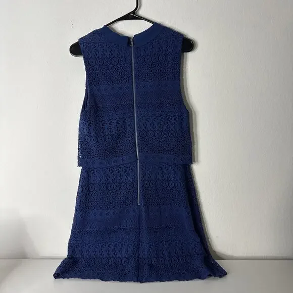 Alice + Olivia Blue Inez Bow Collar Lace Popover Dress Sz 8 Sleeveless Cocktail - Picture 4 of 8